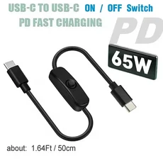 PD 65W Type-C - 전원 스위치 케이블 USB C 충전 케이블(전화 노트북용) 온/오프 고속 포함, 01 50cm