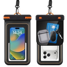手機防水袋 適用於游泳 漂流 釣魚 IPX8防水 雙倉設計 觸屏操作, 黑色, 1個