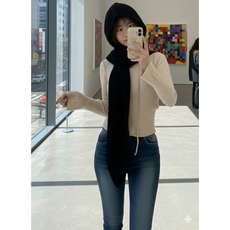 후드 머플러 어부바 기본 니트 어깨숄 목도리 바라클라바 599, 블랙, 1개