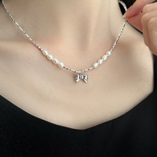 여성 진주 리본 레이어드 목걸이