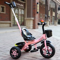 어린이 세발 자전거 1살 3세 유아 트라이크 2살 5세 아기 출산 선물용 유아세발자전거, L 브레이크가 장착된 핑크 2-in-1 폼 휠, 1개