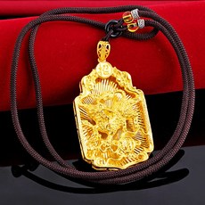 臺灣熱銷 臺灣熱銷 鍍金招財媽祖佛祖吊墜 越南沙金雙層噴砂鍍金關公吊牌搭配項鍊, 麒麟, 1個