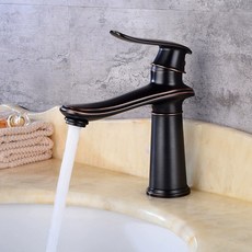 古典復古水龍頭：臉盆浴室餐廳民宿藝術流線造型多色可訂製 起泡器出水, 矮款黑色 起泡器出水, 黑色