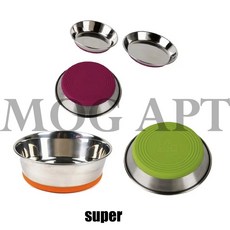 MOG&DOG SUPER 休普 寵物碗 不銹鋼 止滑碗, 1個, ■淺口貓碗M_粉綠