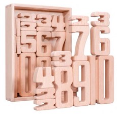 櫸木積木早教教具認知, 1個, 32粒櫸木數字積木:32*23.3*6cm