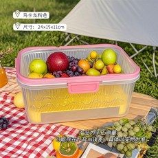冰箱收納盒 戶外手提整理保鮮盒 冷凍瀝水大容量果蔬密封盒 食品級, 1個, 1個*2800ML 粉色 傢用送瀝水闆 ,限時特惠中 大容量野餐盒 極品保鮮盒