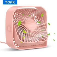 TOPK 미니 휴대용 팬 USB 책상 테이블 강력한 공기 흐름 및 조용한 작동 3 속도 바람 360 ° 방 홈용 회전, 02 Pink