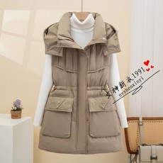 여성용 경량 후드패딩조끼 아우터웨어 코튼 따뜻한 충전 슬림핏 겨울