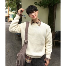 [리메인세컨드] 오버핏 볼륨 워셔블 크루넥 하찌 니트 [아이보리]