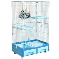 貓籠 寵物籠, 1個, 有喵病 抽屜式貓砂盆三層貓籠-藍