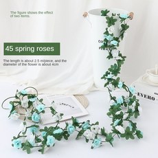 仿真玫瑰花藤條 壁掛絹花 婚慶裝飾櫻花藤條 假花吊頂仿真植物 花藤, 45頭春色玫瑰藍色, 1個