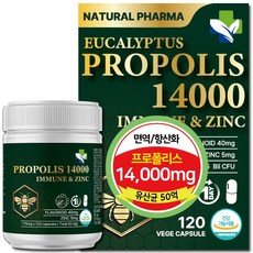 내츄럴파마 호주프로폴리스 14000mg 아연 유산균50억 면역 항산화 영양제, 1개, 120정