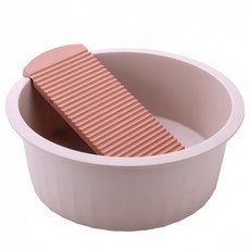 粉色洗衣盆帶搓衣板，加深防滑手提洗衣槽，洗衣好幫手, 粉色大號, 1個