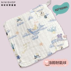 六層紗布口水巾：柔軟吸水、多用途、幼兒園必備, 1個, B-13-海豚熱氣球【25*25】, 白色