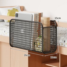 床邊置物架 床頭掛籃 收納筐 學生用懸掛收納籃 1層_36*15cm, 黑色, 1層