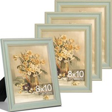 Vittanly27.9x35.6cm11x14인치사진액자4개세트 벽마운트용빈티지사진프레임 매트포함디스플레이20.3x25.4cm8x10인치사진또는매트없음 27.9120922, 8x10, 연한 녹색