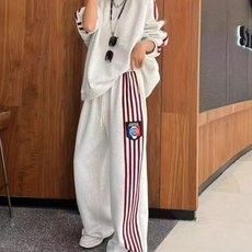 【顯瘦百搭】胖MM運動服 韓系運動服 休閒套裝 兩件套 條紋拼接 春秋款 寬鬆顯瘦 時尚潮流 大碼女裝