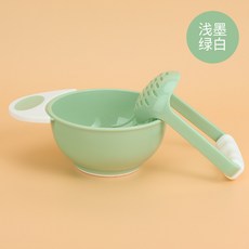 生活好物 嬰兒輔食研磨碗 寶寶手動水果蔬菜輔食工具 兒童輔食研磨碗 寶寶果泥蔬菜泥研磨器 寶寶飲食料理工具, 淺墨綠白, 1個