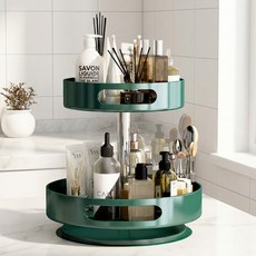 찬란한쇼핑 고급형 다용도 회전 트레이 대용량 양념통 냉장고 화장품 정리함, 그린, 1개