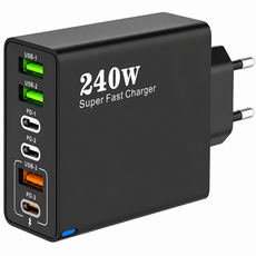 240W 접지 초고속 충전기 6포트 3USB+3PD 적용애플 아이폰 아이패드 삼성 갤럭시 픽셀 고속 전원 어댑터, 1개, 블랙