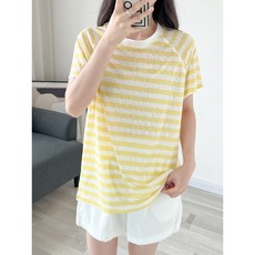 Yellwel 여성용 여름 스트라이프 긴팔 티셔츠 라운드넥 상의 DJP