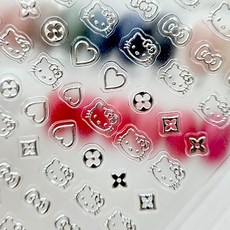 실버메탈 키티얼굴 야옹이 네일스티커, 1개, 메탈실버키티얼굴