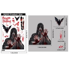 萬聖節裝飾血手印玻璃貼紙鬼影骷髏靜電貼 恐怖血漬牆貼 骷髏靜電貼 靜態幽靈玻璃貼花 血手印玻璃貼紙 窗貼, BQ502