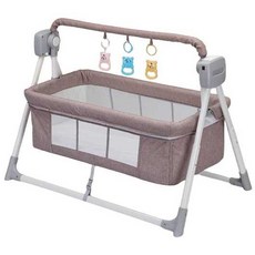 아기 흔들 요람 이동식 신생아 진동 바운서 산후조리원, 브라운+리모콘