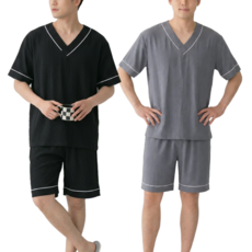 1+1 SSINGYUN 남자 여름 잠옷 세트 부드러운 냉감 브이넥 반팔 홈웨어 파자마