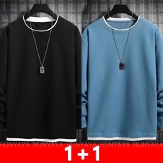 1+1 와플 맨투맨 티 긴팔 티셔츠 빅사이즈 와이드티 봄 가을 레깅스 남성맨투맨 D88U