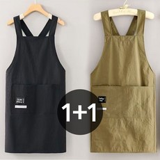 아이엠몽 여성 앞포켓 멜빵 앞치마, 1세트, 블랙+카키