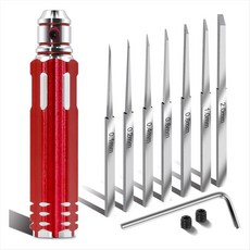 조각 절단 패널 라인 스케일 모델을위한 7 개의 블레이드 (0.1/0.2/0.4/0.6/0.8/1.0/2.0mm)가있는 Prime Model Scriber Gundam, 빨간색