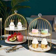 [레이블링] 호텔 에프터눈티 접시 오성급호텔 새장 트레이, 1개, 2단, 화이트골