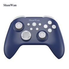 ShanWan 無線遊戲手柄，人體工學設計，多平台支援，震動回饋，暢玩PC/Switch, Q34B灰藍(導電膠十字鍵) (全新升級)