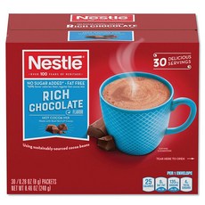 Nestle 핫 초콜릿 패킷 핫 코코아 믹스 무설탕 및 무 지방 30 개입 (각 0.28oz), 1, 8g