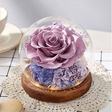 【臺灣出貨】永生花禮盒帶燈真花幹花擺件生日結婚禮物聖誕禮物送情侶精緻浪漫伴手禮, 紫色