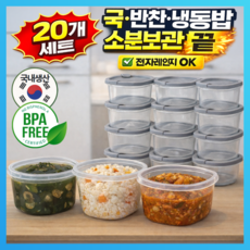 휴이즈 국내생산 전자레인지 국 반찬 냉동밥 소분용기 500ml, 그레이 뚜껑, 20개