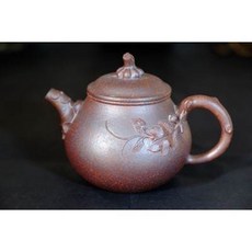 陶製茶壺 植栽雕花, 宜興紫砂壺黃龍山原礦段泥柴窯柴燒正品收藏1入 -, 1個, 1L