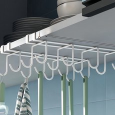 주방 스테인레스 스틸 물컵건조대 무타공 가정용 벽걸이형 식기 건조용 걸이선반 8구, 흰색, 2개