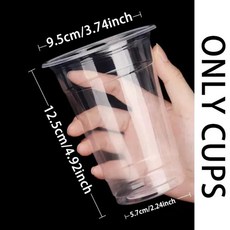 50PCS 16OZ 명확한 플라스틱 컵 플랫 뚜껑 일회용 마시는 파티 결혼식 대량 아이스 커피 밀크 쉐이크 (색상-16OZ Cups 수량-50PCS), Cups and lids