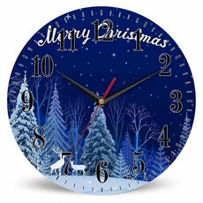 Mxocom 크리스마스 밤 눈 벽시계 겨울 눈송이 나무와 사슴 25.4cm(10인치) 무소음 배터리 작동 시계 빈티지 원형 거실 침실 욕실 사무실 장식용 186834 85685, 크리스마스 나이트 스노우