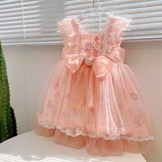 小不點兒 公主洋裝 公主風女童連身裙2022年春夏禮服兒童寶寶女孩蕾絲公主裙（90cm-140cm）
