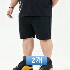 (1+1 2벌 L-10XL) 빅사이즈 반바지 트레이닝 5부 바지 남자 반바지 루즈핏 스판 밴딩 기본 바지 42 44 46 48 50 HTPDK12, 블랙+블랙