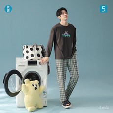 廠家下殺價 【抗菌新疆棉】秋季長袖格子長褲卡通狗狗睡衣圓領純棉家居服套裝