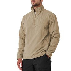 MorwenVeo 남성용 캐주얼 쿼터 지퍼 풀오버 경량 골프 트랙 재킷 세련된 윈드브레이커 야외 및 여행용 미스티 블루 XXL_175835, XL, 카키_175835