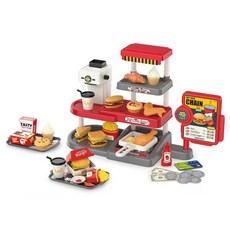 兒童快餐店玩具套裝 扮家家酒廚房玩具 模擬收銀機 益智角色扮演, 紅色, 1個