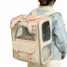 포프린츠펫 다기능 삼면통풍 고급형 고양이 강아지 이동가방, 1개, 분홍색
