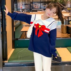가을 겨울 임부복 세일러 리본 풀오버 니트