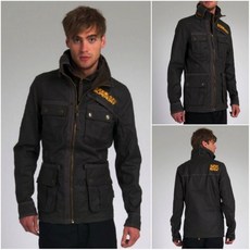 極度乾燥 Superdry M65 軍綠色多口袋立領夾克，格紋內襯，黑鷹款式, 軍綠/黃字 (圖1,2),M, 1個