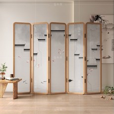 자수병풍 책가도 우드 5칸 3개세트 가로135cm 침실 소나무 호두 접이식, 블랙, 1개